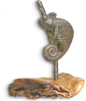 Bronze Chameleon on Wild Olive base